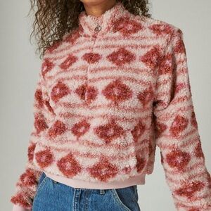 Lucky Women’s Hi-Pile Sherpa Fleece Half Zip Pullover in Pink Aztec Print, XL
